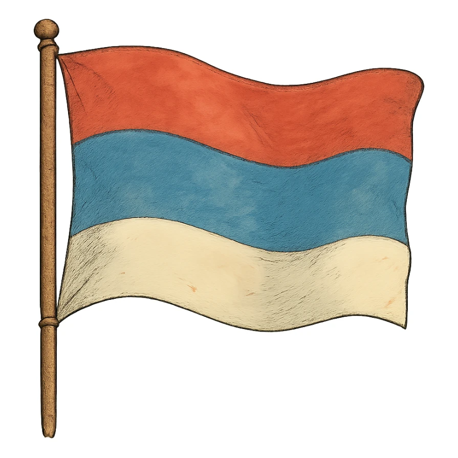 ghibli style flag with red, blue and white stripes sticker