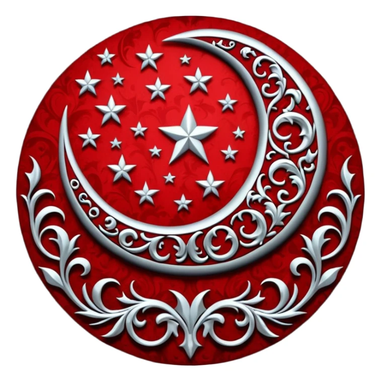 Gothic edgy emo black and white and red and silvery starry damask moon sticker