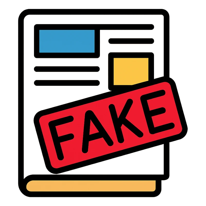 newspaper icon with a red 'FAKE' stamp across it sticker