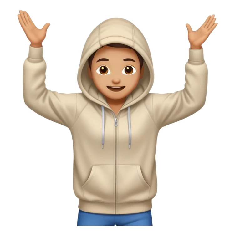 a person dancing energetically wearing a hoodie with a cheerful expression sticker