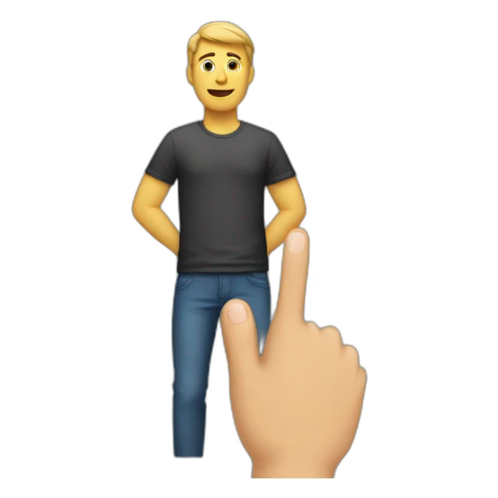 men, car behind his back, showing his thumb sticker