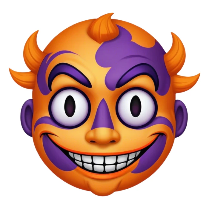 Perfectly round Juggalo smiley face with elaborate face paint that is orange bordered by dark purple sticker