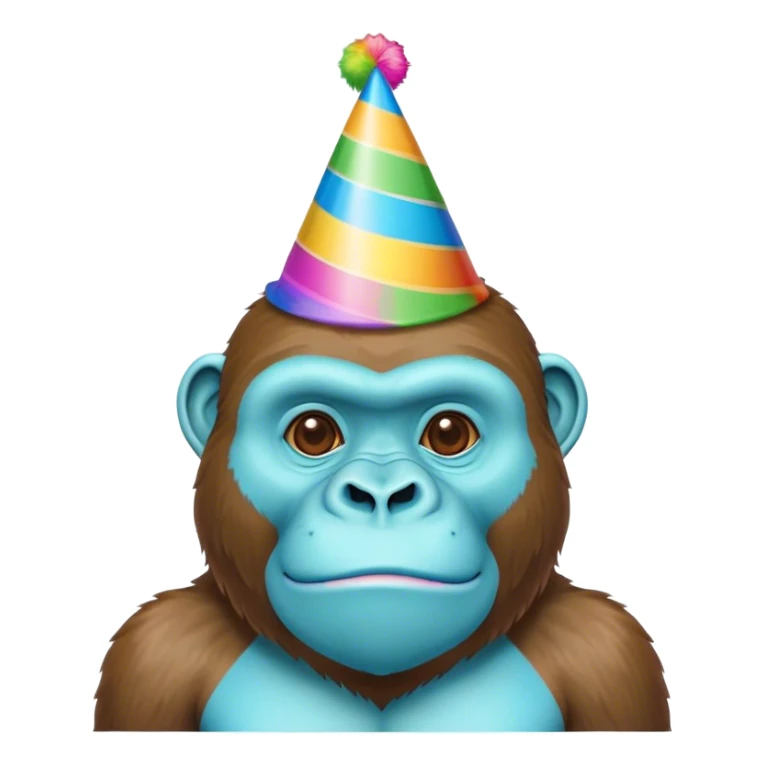 Low poly cartoony is cyan gorilla with a party hat rainbow colored sticker