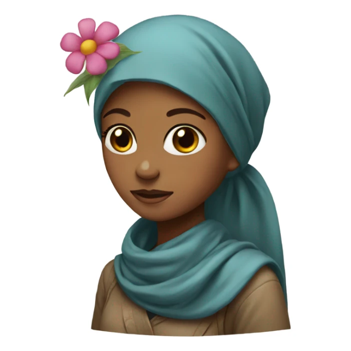 girl with head scarf and flower sticker