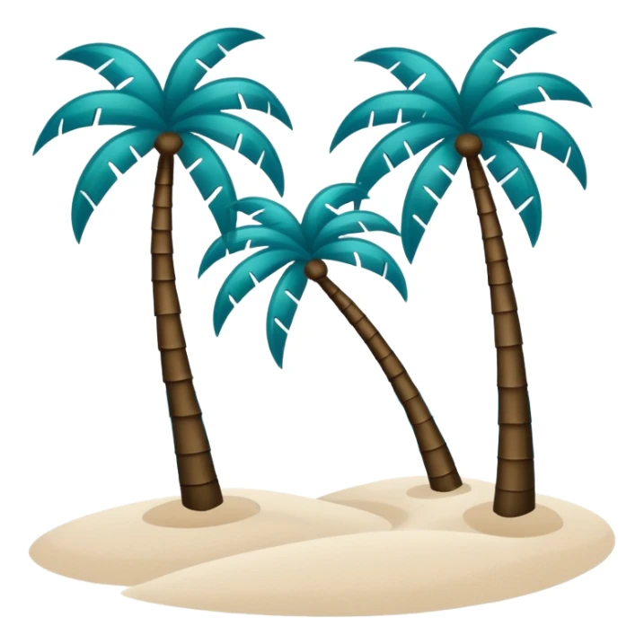 dark green palm trees, white sand, a little azure water on the edges, minimalism, iOS emoji style, transparent background, no smileys or faces sticker