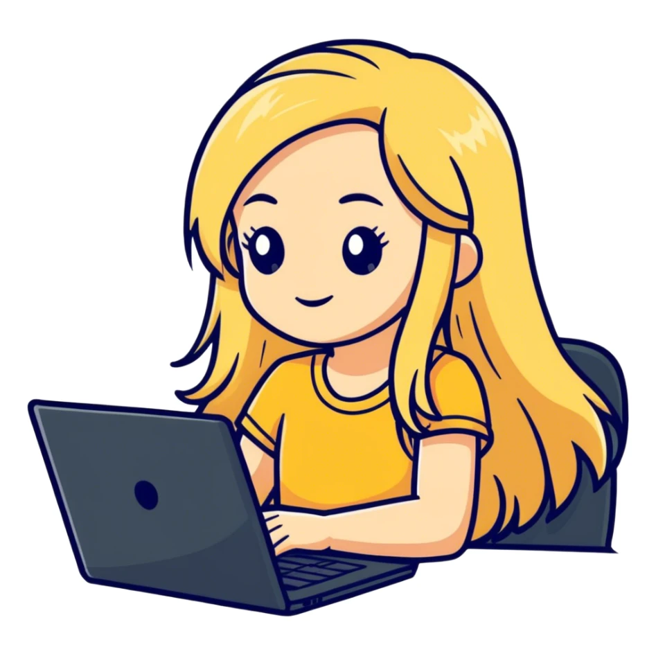 Blonde girl long hair laptop sticker