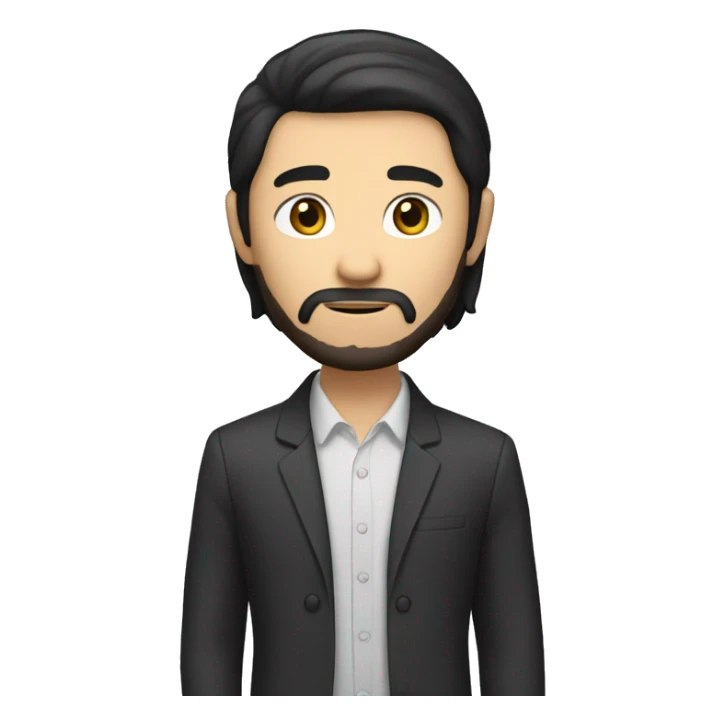 white, but asian looking man with dark brown long hair and some beard, dressed in smart casual sticker