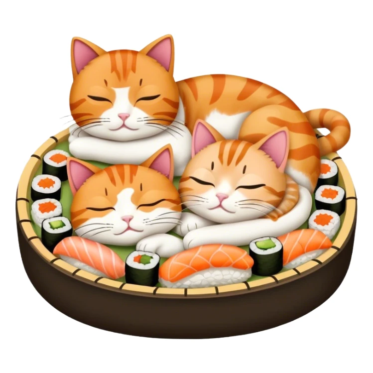 two cats sleeping in a bed made of sushi sticker