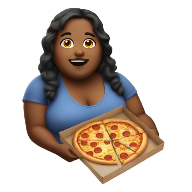 A fat girl, eating pizza sticker