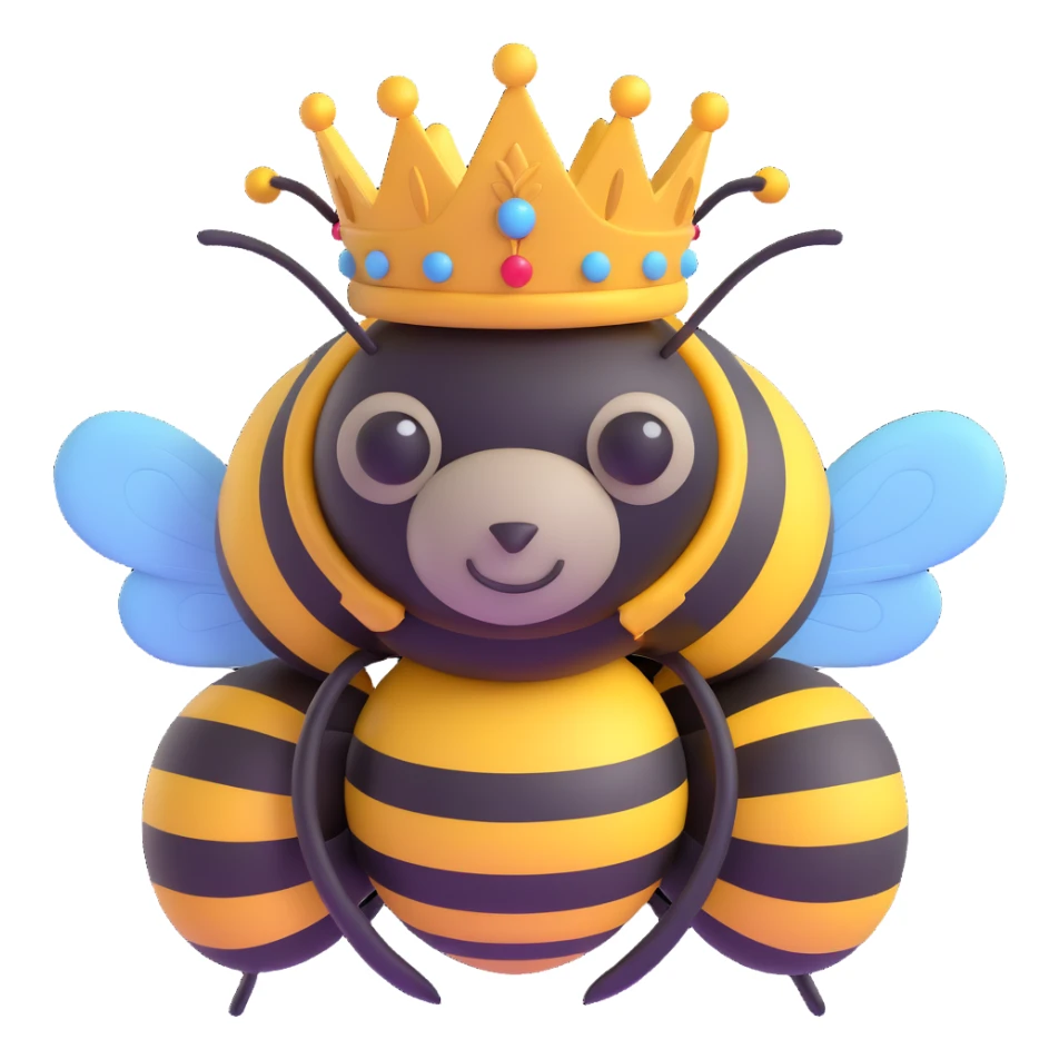 a bumblebee wearing a playful and creative makeshift queen crown improvised from found objects sticker