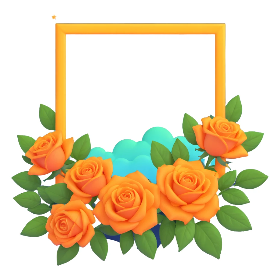 Polaroid frame with yellow-orange roses and green leaves, stylized orange sky with clouds and constellations, matching the reference image's composition and colors sticker