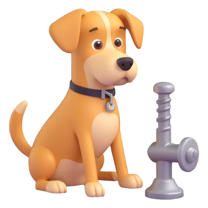 playful cartoon dog looking worriedly at a screw, visual pun for 'Don't screw the pooch' sticker