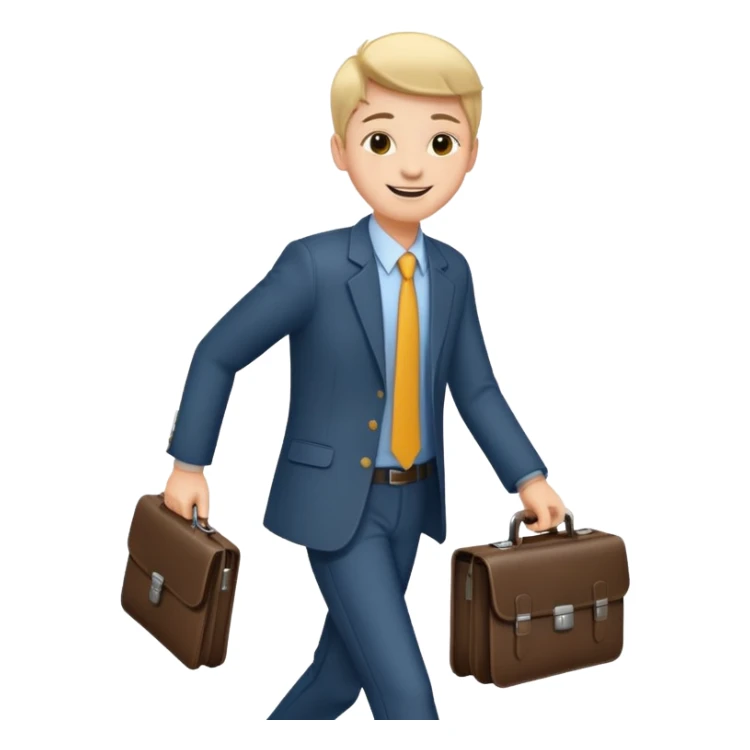 A satisfied teenager walks with a briefcase sticker