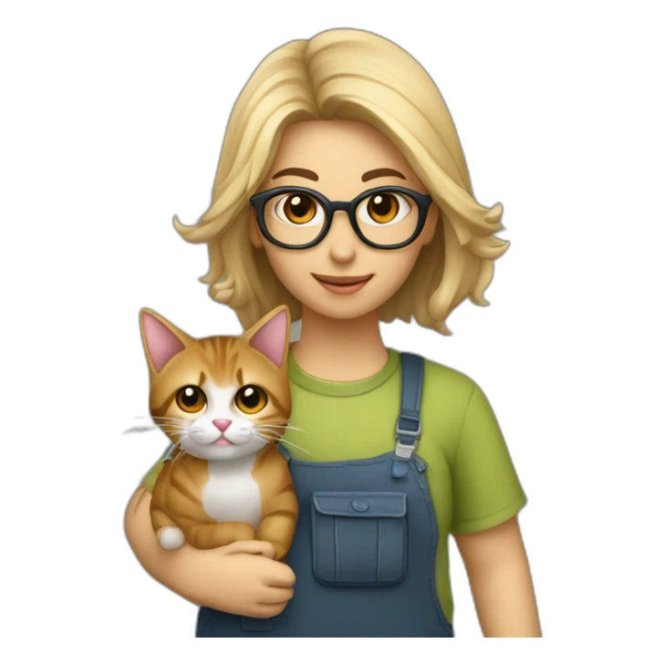 jovenvpeli castaño gafas cargando a gato atigrado sticker