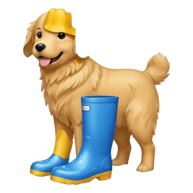 golden retriever with blue rainboots sticker