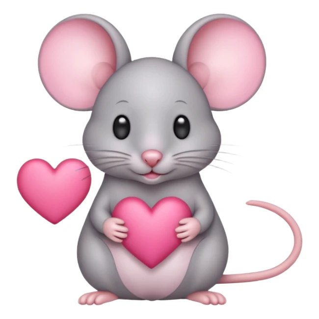 A light gray mouse holds a pink heart in its paws. sticker