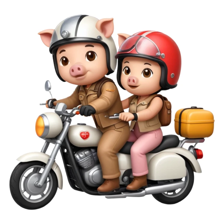 pig couple riding a motorbike together sticker