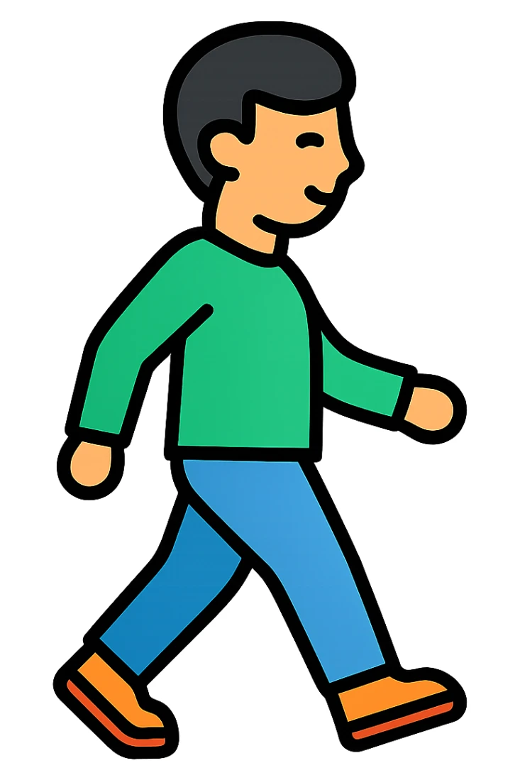 an Asian person walking, simple flat icon style sticker