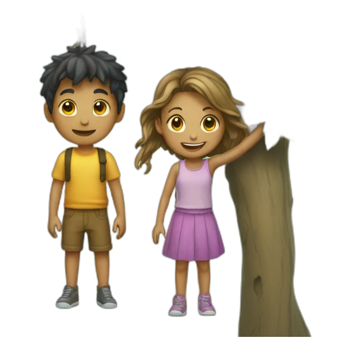 boy and girl hanging on tree sticker