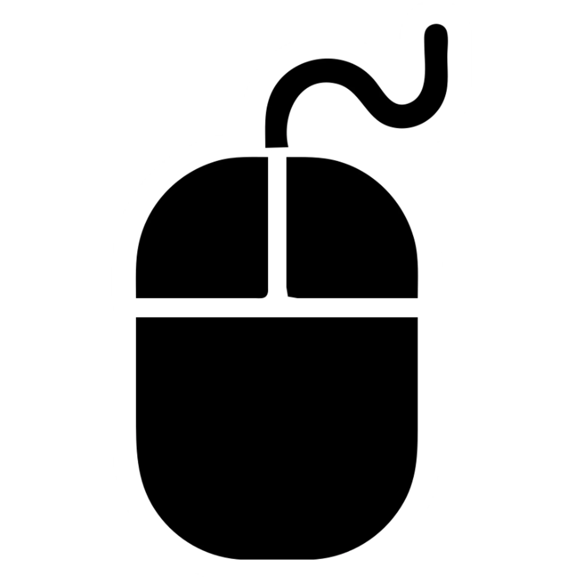 A computer mouse in a black filled icon style, with a cord. sticker