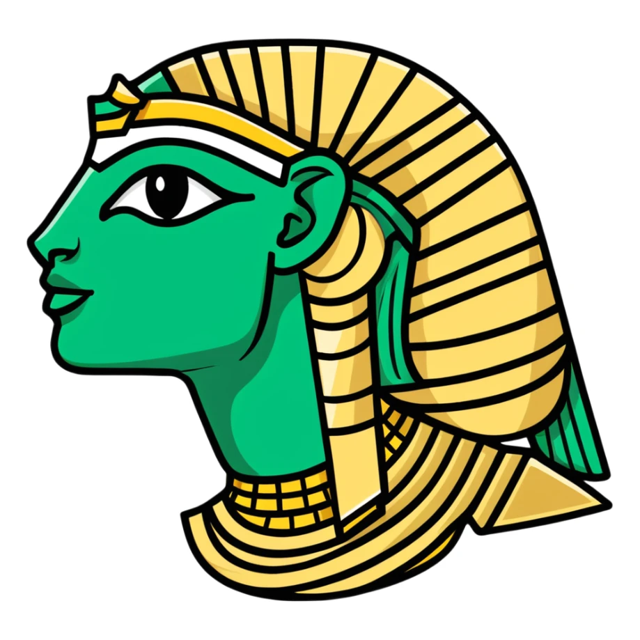 Strict ancient Egyptian style facial expression profile, hieroglyphic flat design, only white and deep green, rigid angular lines, no curves sticker