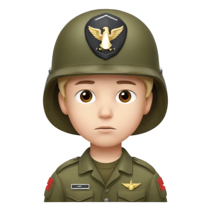 a young boy wearing a military helmet sticker