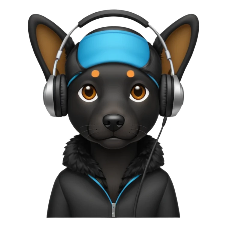 stylish black dog wearing headohones sticker