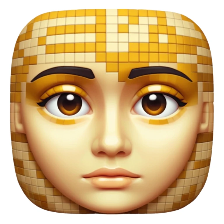 3D render of Pixelated Face, digital glitch art aesthetic, data corruption visual, human face blurred with skin-tone mosaics, pixelated distortion, emoji style, isolated on white background --v 6.0. sticker