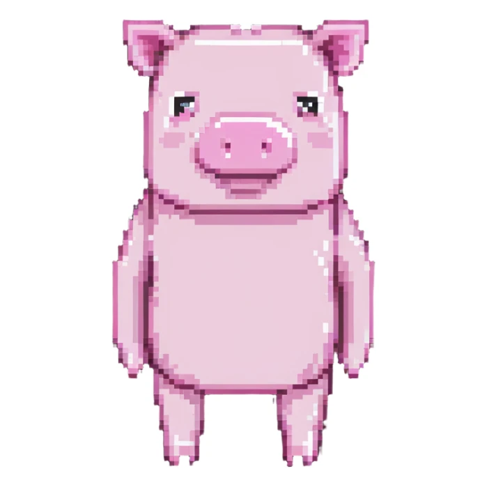 Minecraft pig, full body, pink blocky animal with square head sticker