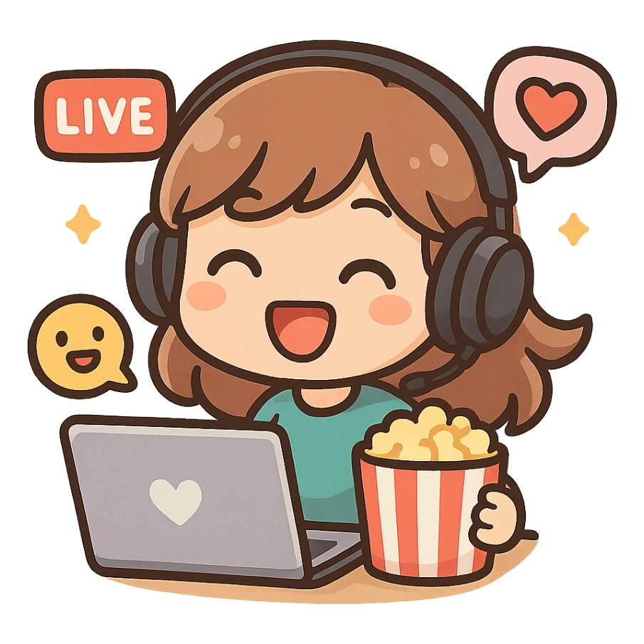 streaming emoji, popcorn and laptop, fun, modern style sticker