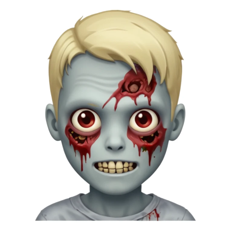 зомби парень с русыми волосами, с белой кожей, с глазами без зрачков, с открытой окровавленной улыбкой sticker