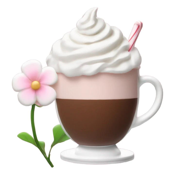Hot chocolate with pale pink flower and whipped cream sticker