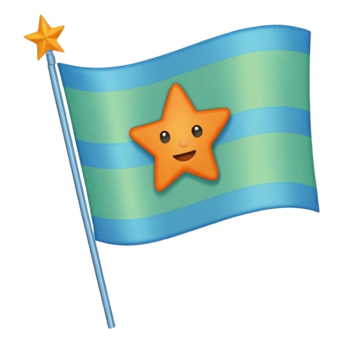 create a flag with orange star in the left and the light green in top and bottom and the light blue triangle left to Right and blue on the right up to down behind the light blue triangle sticker