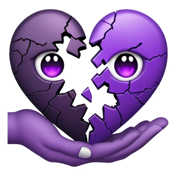 Holding a broken half black and half purple heart sticker