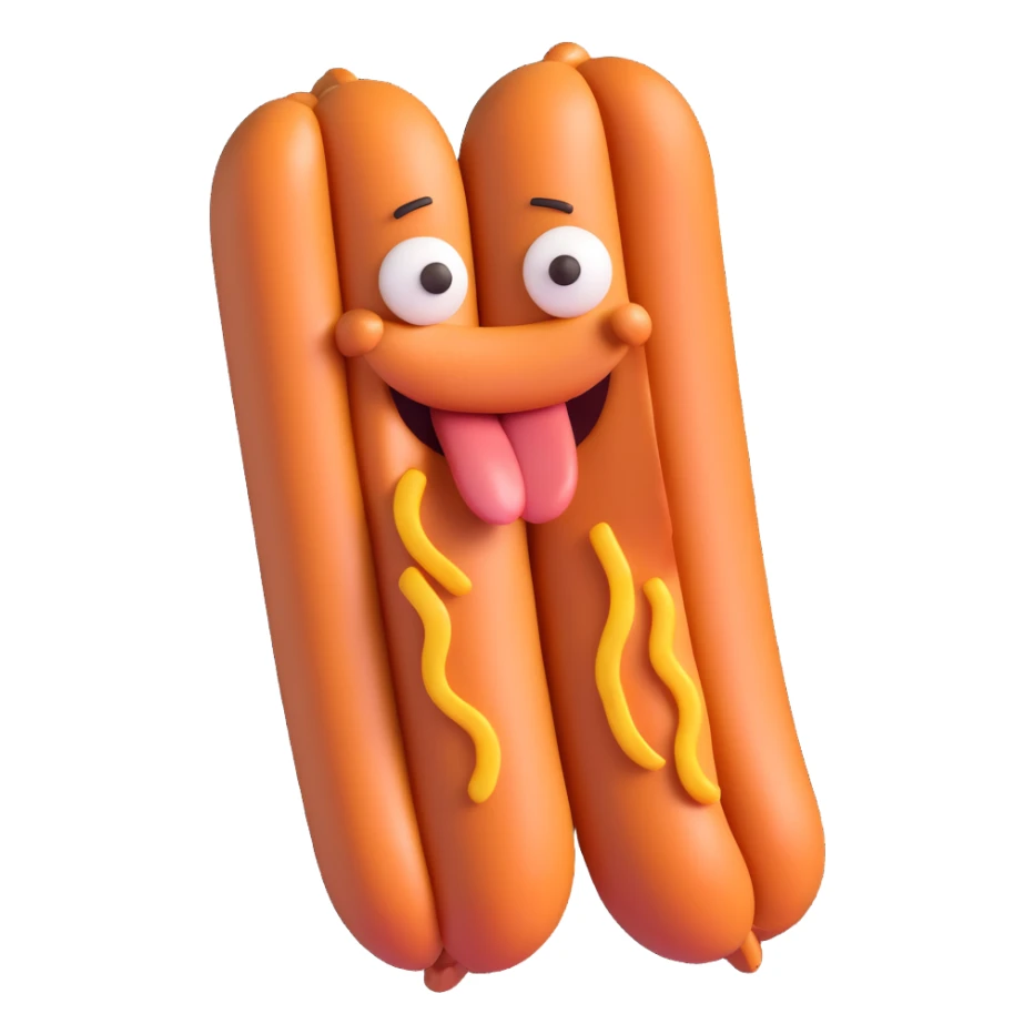 cooked sausage or hot dog forming an emoji face, grimace, angry or disgusted eyes, cartoon stink lines, expressing irritation or disgust, playful cartoonish style sticker