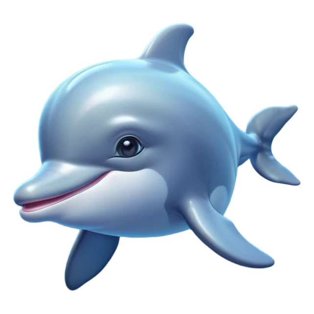 Cinematic Cute Bottlenose Dolphin Portrait Emoji, Head tilted playfully and inquisitively, featuring a charming, shiny glossy body with smooth, gleaming skin and round, sparkling eyes full of playful wonder, Simplified yet irresistibly adorable features, highly detailed, glowing with a warm, inviting aquatic glow, high shine, affectionate and lively, stylized with a touch of whimsical marine charm, soft glowing outline, capturing the essence of a mischievous yet endearing dolphin that seems as if it could splash out of the screen into your arms! sticker