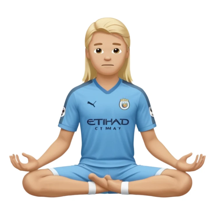 Erling Haaland long hair doing the lotus position Manchester city  sticker