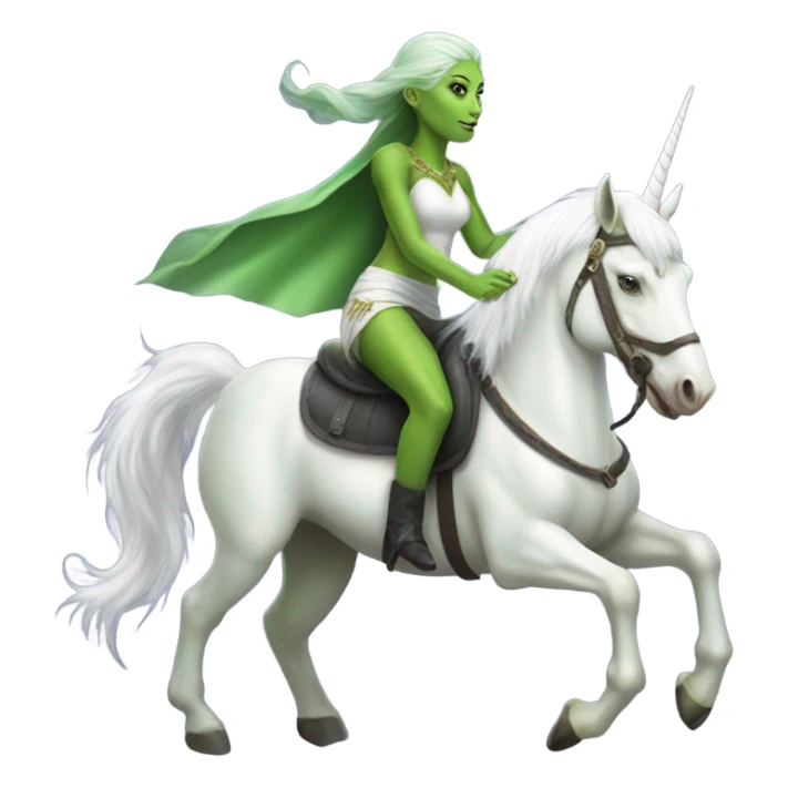 a green amazon alien woman on a white unicorn no woke sticker