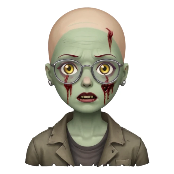 bald woman zombie with glasses sticker