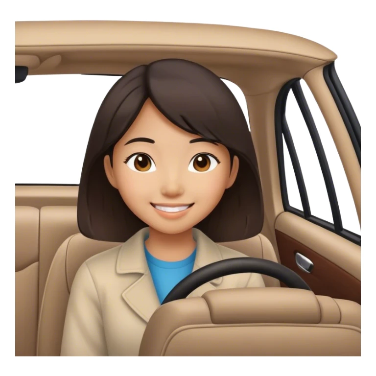 smiling Asian girl in car interior sticker