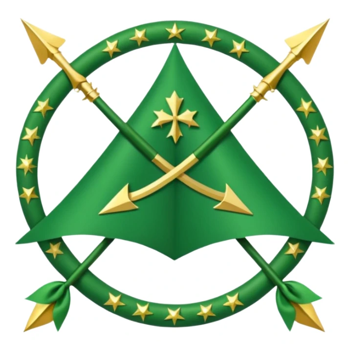 The Circassian flag has a green background with twelve gold stars forming an arc that looks like a bow. There are three crossed arrows in the center of the flag. sticker