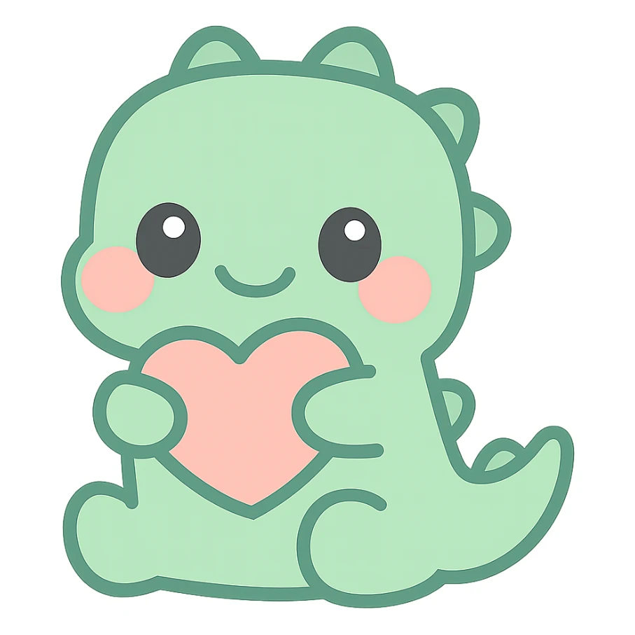 kawaii style crocodile, blushing cheeks, holding a heart, pastel colors sticker