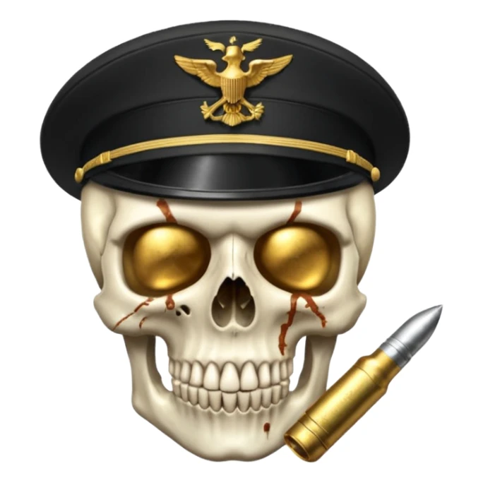 Una calavera 💀 soldado 🪖 mordiendo una bala sticker