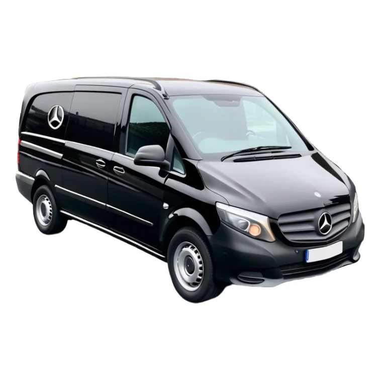 Black Mercedes Vito funeral van with the logo JTB on it  sticker
