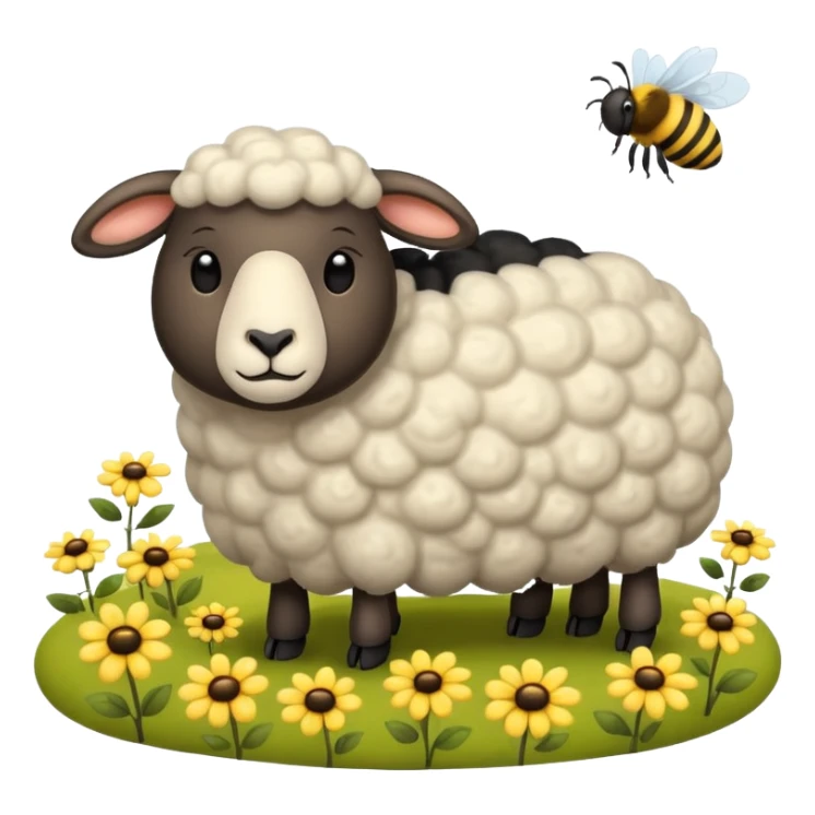 sleepy sheep in the field and a bee sticker