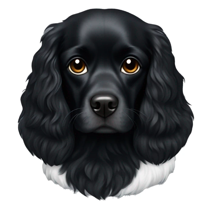 Small completely black king spaniel with black fur on his whole face and white fur on chest sticker