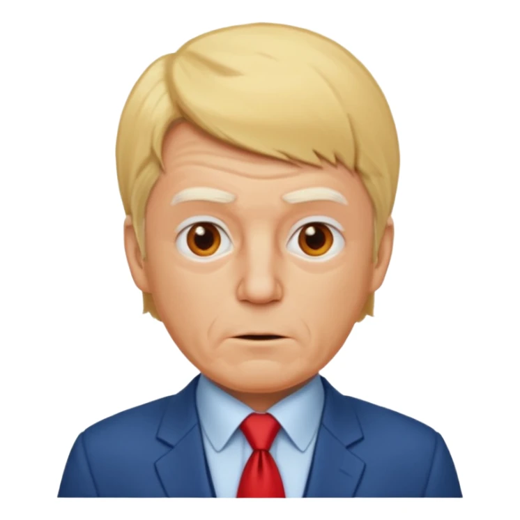 an ugly old orange man with a blonde toupee and a blue suit with a white undershirt and a red tie sticker