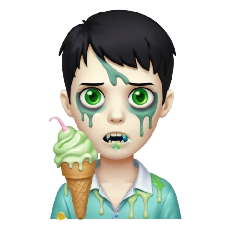 zoombie boy black hair, holding ice cream sticker