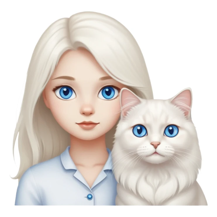 White British longhair cat blue eyes with girl sticker