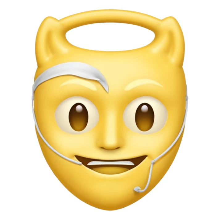 A sad face emoji holding a happy face mask sticker